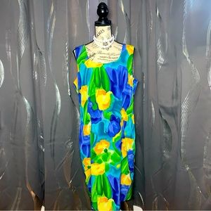 John Robert’s Dress Blue Floral Tank Round Knock Knee Length Size 14